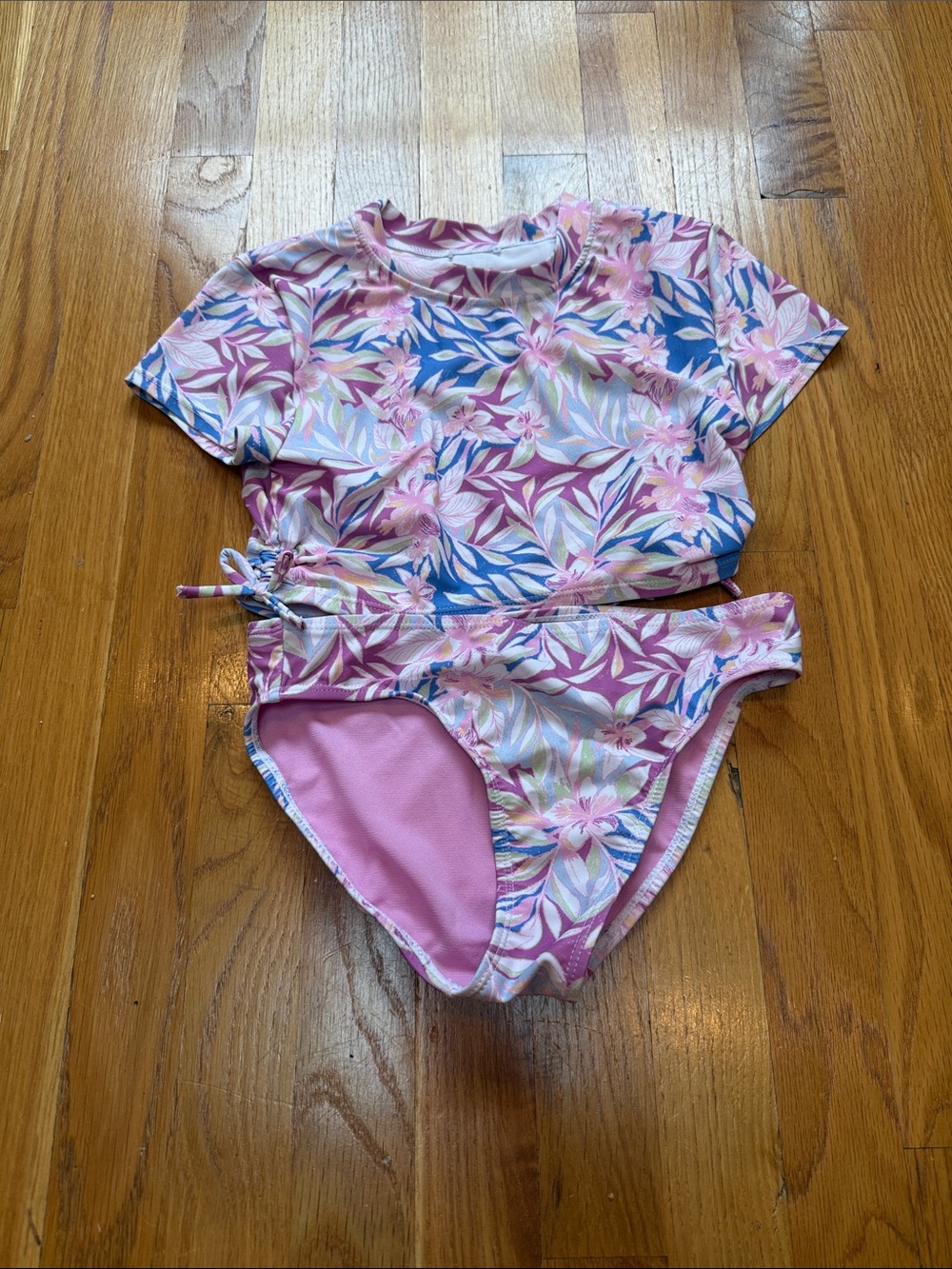 Roxy Girls Floral Pink Short-Sleeve Bikini Set